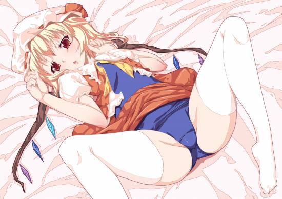 yande 169634 flandre_scarlet ichio school_swimsuit swimsuits thighhighs touhou wings.jpg